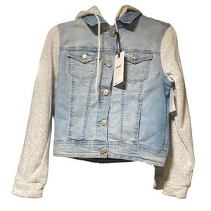 Wallflower Dreamer Knit- Sleeve Hooded Jean Jacket Denim Size Medium